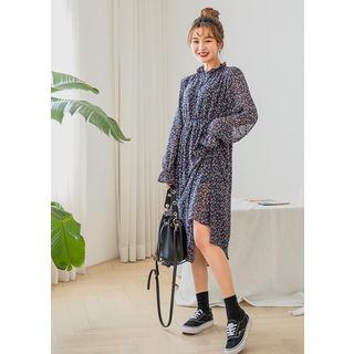 Tall Size Open-placket Gathered-waist Floral Dress