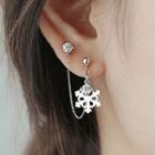 925 Sterling Silver Rhinestone Snowflake Chained Earring 1 Piece - 925 Silver - Silver - One Size