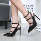 Faux-leather Buckled High-heel Pumps