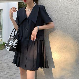Short-sleeve Collar Button-up Loose-fit Blazer Dress