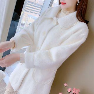 Peter Pan-collar Plain Faux Fleece Coat