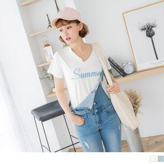 Frilled Trim Letter Embroidered Top