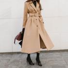 Wool Blend Belted A-line Maxi Coat