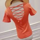 Lace Up Short-sleeve Knit Top