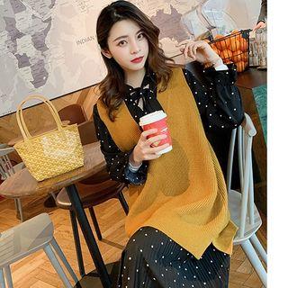 V-neck Knit Vest Yellow - One Size