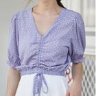 Ruched Front Dotted Cropped Chiffon Top