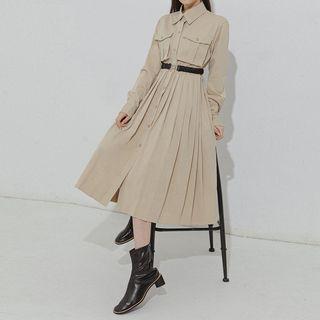 Belted Long-sleeve Shirtdress