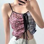 Gingham Panel Floral Cropped Camisole Top