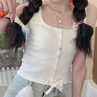 Bow Button-up Tank Top