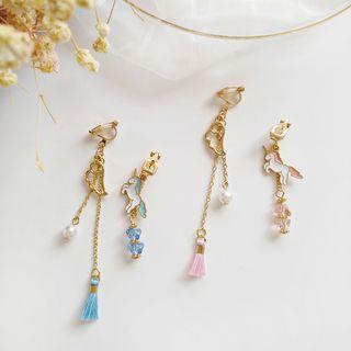 Wing & Unicorn Non-matching Drop / Clip-on Earring