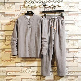 Set: Knot Button Long-sleeve T-shirt + Pants