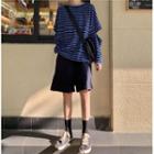 Long-sleeve Cut Out Striped T-shirt Stripe - Blue - One Size