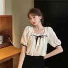 Puff-sleeve Floral Blouse / Mini A-line Skirt