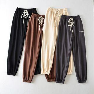 Lace-up Plain Loose Fit Sweatpants