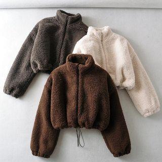 Stand-collar Fluffy Zip Crop Jacket