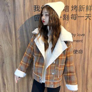 Plaid Snap Button Biker Jacket