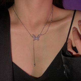 Butterfly Rhinestone Alloy Choker 1 Pc - Silver - One Size