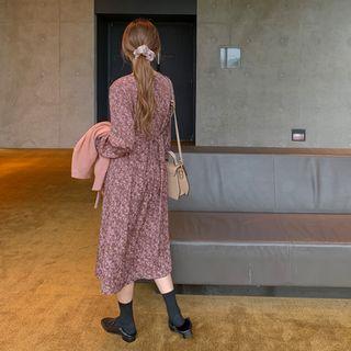 V-neck Floral Midi Dress Brown - One Size