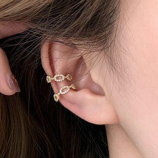 Rhinestone Chain Cuff Earring 1 Pair - Clip On Earrings - Gold - One Size