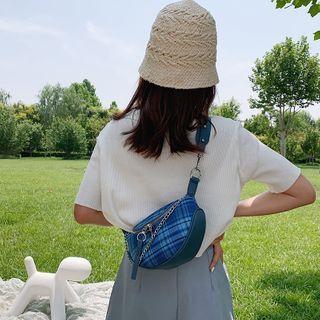 Plaid Panel Sling Bag