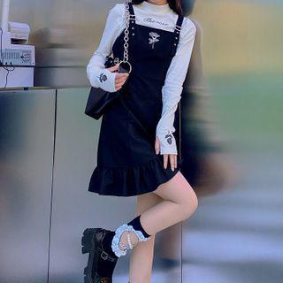 Heart Cutout Cropped T-shirt / Mini A-line Overall Dress