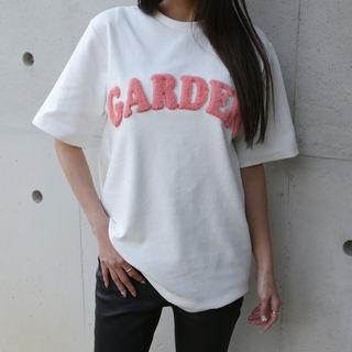 Elbow-sleeve Letter-appliqu  T-shirt