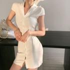Cap-sleeve Button-up Knit Dress