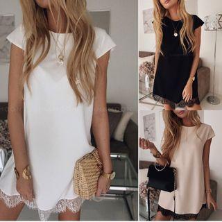 Cap-sleeve Lace Trim Mini Dress