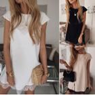 Cap-sleeve Lace Trim Mini Dress