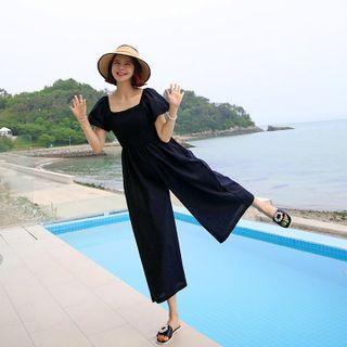 Puff-sleeve Smock Jumpsuit