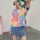 Gradient Cable Knit Cardigan / Asymmetrical Denim Mini Pencil Skirt