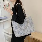 Faux Pearl Canvas Tote Bag Blue - One Size