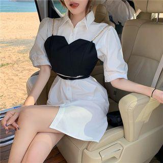 Set : Short-sleeve Shirtdress + Chain Camisole Top