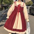 Sailor Collar Lantern-sleeve Tie-strap Dress