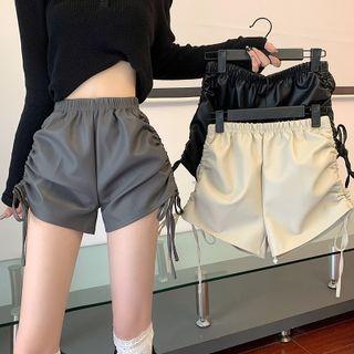 Faux Leather Drawstring Wide-leg Shorts