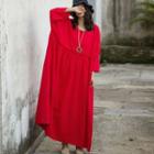 Loose Fit Long Sleeve Linen-blend Dress