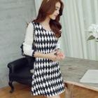 Rhombus Print Long Sleeve Dress