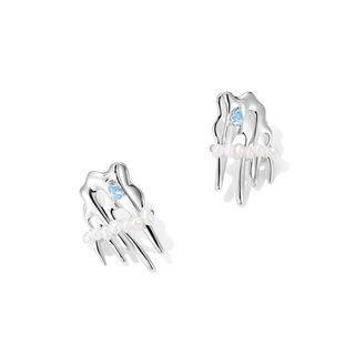 Rhinestone Freshwater Pearl Melting Alloy Earring 1 Pair - Silver - One Size