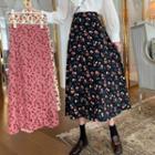 Corduroy High-waist Floral Semi Skirt