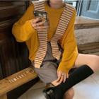 Crew-neck Sweater / Striped Knit Cape