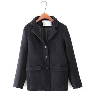 Notch-lapel Single-breasted Coat Navy Blue - One Size