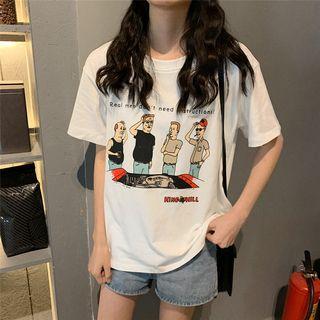 Short Sleeve Cartoon Print T-shirt