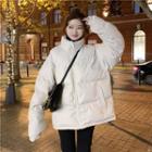Faux Leather Panel Padded Zip Jacket