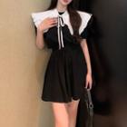 Short-sleeve Top / A-line Skirt / Decoration Collar / Set