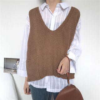 Sheer Shirt / Plain Knit Vest