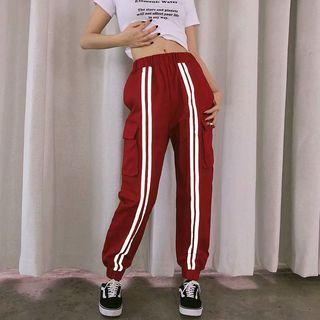 Striped Trim Cargo Harem Pants
