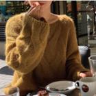 Long-sleeve Cable Knit Sweater Khaki - One Size