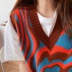 Contrast Color Knit Vest As Shown In Figure - One Size