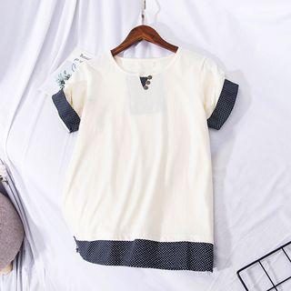 Contrast Trim Short-sleeve Top Beige - One Size