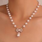 Bow Rhinestone Faux Pearl Alloy Necklace 01 - 1598 - Gold - One Size